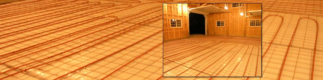 Radiant tubing is installed prior to pouring a slab for a floor heating system.