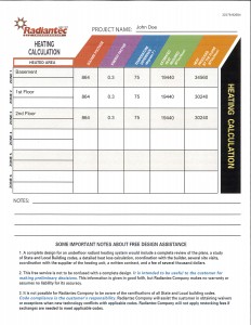 Radiant Heating estimated heat loss calculation sheet