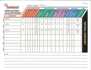 Radiant Heat Underfloor Material Worksheet